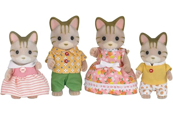 Sylvanian Families - La famille Chat Tigré - Set 4 figurines - Plongez dans l'univers de la famille Sylvanian - Figurines animaux miniatures - Jouet enfant 3 ans et + - 5180