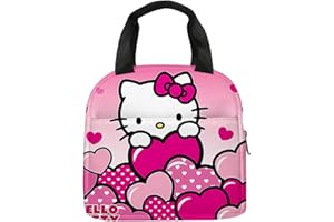 IQEPXTGO Hello-kitty Bolsas de Almuerzo de Picnic Escolar, Bolsa Térmica Reutilizable para el Almuerzo, Bolsa Termica Porta Alimentos Infantil en Compartimento Doble para Niños Escuela 21 x 11.5 x 20cm
