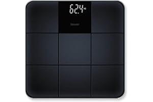 Beurer GS 235 Pèse-personne en verre, pèse-personne numérique avec écran Magic, surface antidérapante en aspect carrelage mat, mise en marche et arrêt automatique, noir