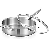 Inqibee 28 CM Tri-Ply Stainless Steel Sauté Pan with Lid,Induction Deep Frying Pan,Detachable Ergonomic Handle and Oven Safe