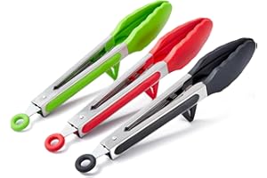 TOWINGO Lot de 3 Pince Cuisine Silicone, 23cm Pince Barbecue inox avec Embouts en Silicone, Pince Plancha pour Griller, Barbecue, Buffet(Noir, Rouge, Vert)
