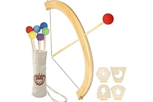 AmazeFan Pfeil und Bogen Kinder, Bogenschießen Holzspielzeug aus Holz mit 6 Pfeilen-4 Zielen- Köcher, Kinderbogen Set für drinnen und Outdoor Spielzeug für Kinder ab 4/5/6/7/8+ Junge Mädchen