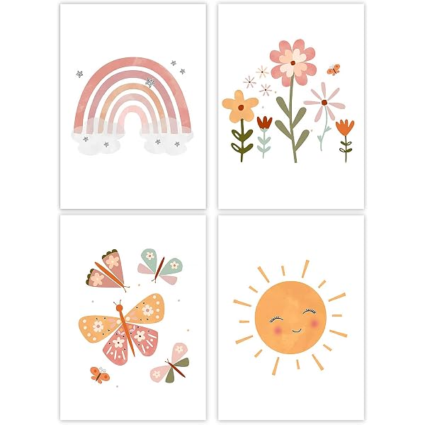 Poster Enfant Arc-en-Ciel Lot De 3 - Déco Murale Chambre Bébé Fille Garçon, 30x21cm, Impressions Qualité Résistantes