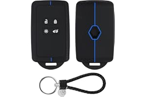 KEYQUEEN Funda de Llave Coche para Renault, 4 Botones Silicona TPU Cáscara Protectora Llave para Renault Clio Espace Master Talisman Megane Grand Scenic Kadjar Captur Koleos2 Zoe Arkana Twingo(Azul,con Cuerda)