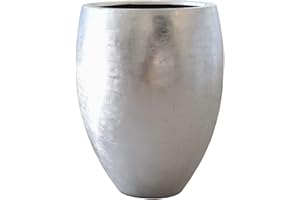 VIVANNO Exklusiver großer Blumenkübel Pflanzkübel Fiberglas Caliso 62 cm Silber Hochglanz
