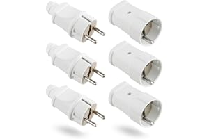 GLIROWY Schuko Plug and Schuko Coupling, Protective Contact Plug, Pack of 3 Protective Contact Set with Kink Protection, Can Be Used for 0.5-2.5 cm² Cable, IP20, 250 V, 16 A