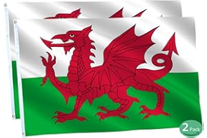 Omnisexual 2 Pack United Kingdom Wales Flags Welsh National Flag 3x5 FT College Dorm Decor Vivid Color & Fade Proof - Cool Outdoor Indoor Double Stitched Banner with Grommets Room Prints Wall Tapestry