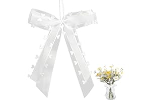 LEEELYAN 20 Stück Autoschleifen Antennenschleifen Weiß,Schleifen Hochzeit,Hochzeit Deko Schleifen,hochzeits Schleifen Auto,Autoschleifen Weiß mit Herzen,Verwendet für Hochzeits,Autoschmuck,Zuckerbeutel