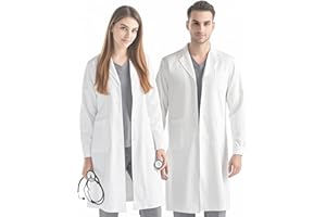 YHNDECO Fartuch laboratoryjny, bawełna, medyczny, długi rękaw, dla mężczyzn i kobiet, z guzikami i 3 kieszeniami, płaszcz laboratoryjny, odzież ochronna na studia, do pracy, laboratorium (XL), biały