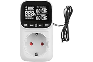 BUITHAFU Regulador de temperatura, pantalla alemana, interruptor de temperatura con sonda, 230 V, termostato digital, regulador de temperatura con modo de calefacción y refrigeración para invernadero, terrario