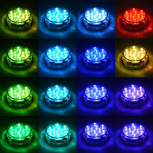 Unterwasser LED Leuchte, Lunsy 4pcs Multicolor RGB 10 LED Schwimmlichter Wasserdicht Lampe Deko Lichter Schwimmleuchtung Beleuchtung für Water Garden, Aquarium, Badewanne Pool und Spa usw. - 4