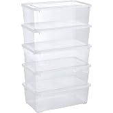 Grizzly 5 x Storage Box with Lid 5 L &ndash; Transparent Plastic Stackable Drawer &ndash; Multipurpose Storage Box Closet Organizer for C