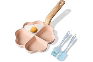 RIOVARM A 4 fori A forma di cuore Padella per uova Antiaderente In granito Padelle piccole Induzione Padella Creativo Carino Padella per frittata senza PFOA Sana Pancake Padella per la colazione