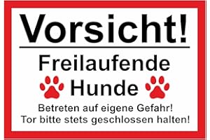 APROM Vorsicht freilaufende Hunde - Warnung vor dem Hund - Aufkleber - 16 x 22 cm Warn-Schild Selbstklebende Karte Sticker - TK82