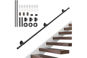Pasamanos Escalera, SenDeluz 150cm Pasamanos Escalera Interior Exterior, Pasamanos Barandilla Escalera Antideslizante a Prueba de Herrumbre con Tubo de Acero Galvanizado Industrial para Escalera