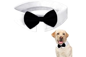 PSYQTSUARY Cute Tuxedo Bowtie With Adjustable White Collar Dog Bow Tie, Black Neck Tie for Cat and Boy Dog, Wedding Formal Suit Costume