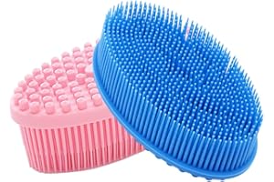 Maxin - Spazzola in silicone per il corpo, confezione da 2 pezzi, per doccia e bagno, per esfoliare la pelle, adatta per viso e corpo (rosa e blu)