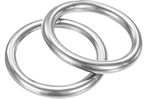 TIXIPEM 35mm Dia Metal O Rings [2Pcs] - 316 Stainless Steel 6mm THK Multi-Purpose Welded Round Rings Use for Crafts & Camping Belt & Dog Leashes - Seamless Lifting Hoops