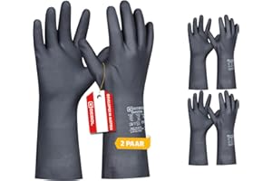 Gebol Carostar, 2 Paar Arbeitshandschuhe Herren, Chemikalienschutz-Gummihandschuhe, Putzhandschuhe mit Baumwoll-Beflockung & Waffelmuster, Säure- & Ölbeständig, Gr. XL (Gr.10), Schwarz