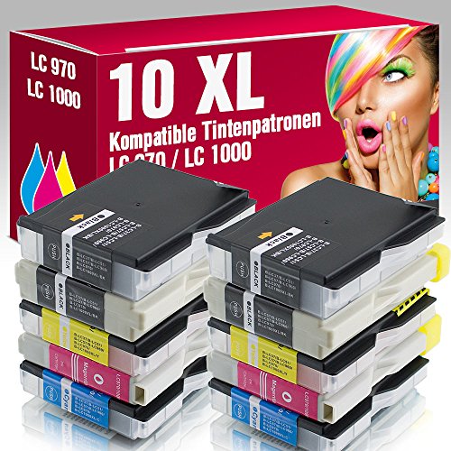 ms-point® 10x kompatible Druckerpatronen LC970 LC1000 für Brother DCP-135C DCP-150C DCP-153C DCP-157C MFC-235C MFC-260C DCP-130C DCP-330C DCP-330CN DCP-350C DCP-350CJ DCP-353C DCP-357C DCP-525C DCP-525CJ DCP-530CJ DCP-535C DCP-535CN DCP-540CJ DCP-540CN DCP-550CJ DCP-560CN DCP-660CN DCP-680CN DCP-750CW DCP-770CW MFC-240C MFC-3360C MFC-440CN MFC-465CN MFC-5460CN MFC-5860CN MFC-660CN MFC-665CW MFC-680CN MFC-685CW MFC-845CW MFC-885CW Intellifax 1860C 1960C 2480C 2580C