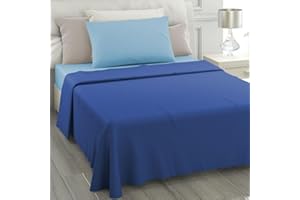 L'ANTICO ARCOLAIO - Lenzuola una Piazza e Mezza Completo in Microfibra, Set Lenzuola 1 Piazza e Mezza Bicolore con Federe Cuscino Letto, Lenzuolo Jaquard No Stiro, Made in Italy (Blu/Azzurro)