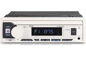 Pyle marinradio Single DIN-mottagare – Bluetooth trådlös streaming, AM/FM-tuner, USB/AUX MP3-uppspelning, handsfree-samtal, fjärrkontroll, RGB-knappar, stänkskyddad stereouppgradering