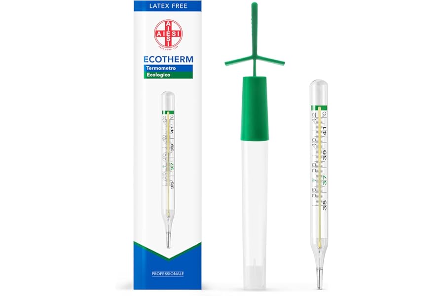 AIESI® Classic Clinical Glass Thermometer for Gallium Fever Mercury Free for Adults and Children ECOTHERM, Quick Reset Case, Eco-Friendly, 24 Months Italy Warranty