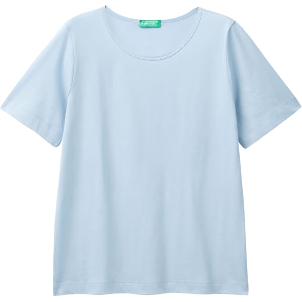 United Colors Of Benetton Damen T-Shirt, Blau, Aus Rippstrick – Mit U-Boot-Ausschnitt & 3/4-Ärmeln, Größe Small