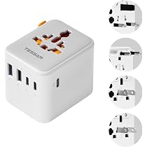 Adaptateur De Voyage Universel TESSAN - Prise EU/UK/US/AU + 3 USB + 1 USB-C - Compact Pour USA, Europe, Asie...