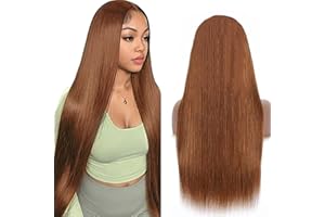 Weeybay Real Hair Wig, Bone Straight Human Hair Wig, Glueless Wear and Go, 4 x 1 Lace Closure Wigs for Women, with Baby Hair, Light Brown Colour, Bleached Knot for Woman, 51 cm