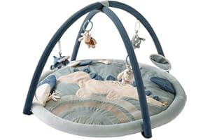 NOUKIE'S – Tapis d'Éveil Bébé Veloudoux Ops Le Dino – Tapis d’Activités Sensoriel avec Jouets Suspendus – Motricité, Développement Éveil – Lavable Machine - Naissance - Cadeau