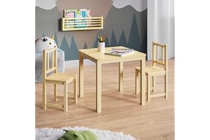 Bellabino Sora Kindersitzgruppe – Kindertisch mit 2 Stühlen aus Holz – Sitzgruppe Kinder Indoor Natur – Kinder Tisch Stuhl Set Indoor – Maltisch & Basteltisch ab 2 Jahren – Spieltisch für Kinderzimmer