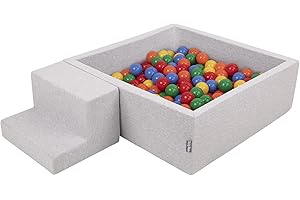 KiddyMoon Parque Infantil De Espuma con Cuadrada Piscina De Bolas (200 Bolas) para Niños, Gris Claro: Amarillo/Verde/Azul/Rojo/Naranja