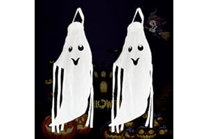 ENAIAH Manche à Air Fantôme Halloween, 2Pcs Drapeaux Suspendus FantôMe Manche à Vent Blanc Windsock Grimace Décors de Vent Fantôme, pour Décoration Extérieure de Jardin de Fête Halloween