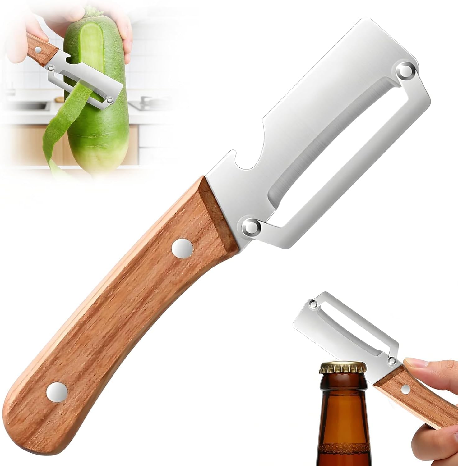 Pelador Verduras Multifunción, 2 en 1 para Cocina Hoja Acero Inoxidable Ultraafilada Pelador Profesional, Pelar Patatas, Zanahorias Abrir Botellas Vino Sin Esfuerzo (1 PCS)
