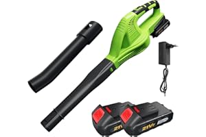 UOEONR Soplador de hojas inalámbrico de 21 V, velocidad de soplado hasta 8 m/min,velocidad 15000 r/min, soplador inalámbrico con batería y cargador, hoja de soplado para suciedad y hojas (2 batería)