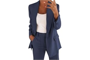 ESSUE Tailleur Femme Pantalon 2 Pièces Chic et Elegant Couleur Unie Slim Fit Blazer Veste Formel Bureau Travail Pantalon Costumes Manteau Ensemble Col Revers Veste Manteau Pantalon Ensemble
