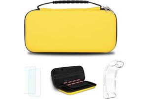 Simpeak Carry Case Compatible with Switch Lite, 1 Clear Case, 2 Pack Screen Protector Accessories Kit Replacement for Switch Lite,Yellow(4 n 1)