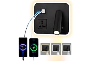 uksunvi LED lampe de lecture lampe murale avec prise universelle,USB type - C double interrupteur de port de charge réglable 12W lampe murale pivotante Gradation tricolore (Carré noir)