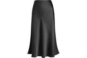 Eisnnu Damen Satin Rock Midi-Länge Rock A Linie Röcke Große Größe Einfarbig Fishtail Seidiger Midirock Business Party Skirt S-XXXL