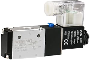 Wengart Elettrovalvola pneumatica 3V210-08,1/4 "PT, 2 posizioni 3 vie, singola bobina pilota-azionata elettrica, lavoro per un controllo del cilindro versatile e stabile (presa DC24V/DIN)