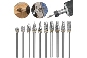 PIQIUQIU Zestaw 10 frezów obrotowych, narzędzia do rzeźbienia ze stali węglowej, masywne wiertło spiralne, głowica szlifierska do narzędzi obrotowych Dremel, obróbka drewna, grawerowanie, wiercenie