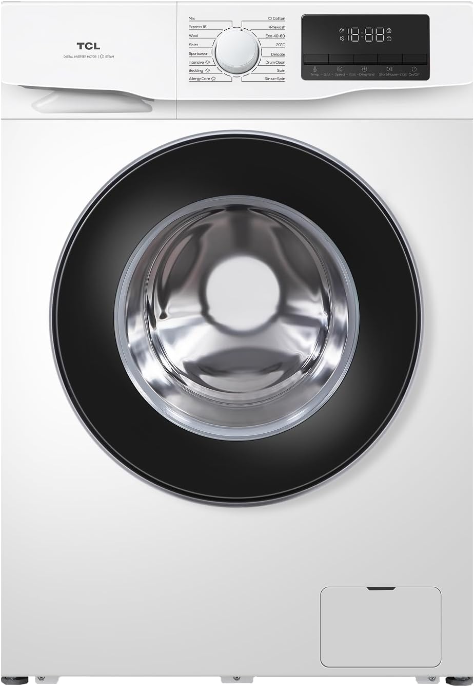TCL 6kg B Class Energy-Saving Front Load Washer - 1000rpm Fast Spin, Ultra Slim, Multi-Mode Steam Care & Anti-Bacteria, Safety Features Included