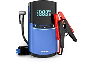 BUVAYE BN03 Booster Batterie Voiture avec Compresseur, Portable 2500A Jump Starter (Jusqu’ à 5L Diesel Ou 8L Gas) 12V Démarreur de Voiture, 150PSI Gonfleur Pneus Voiture avec Lampe LED