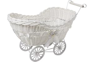 SAFRI® BABY PRAM HAMPER WICKER BASKET BABY SHOWER PARTY GIFTS BOYS GIRLS NEW BORN (White)