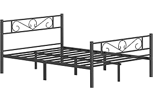 VASAGLE Double Bed Frame, Metal Bed Frame, Fits 135 x 190 cm Mattress, Easy Assembly, for Small Spaces, Guest Room, Matte Black RMB066B01