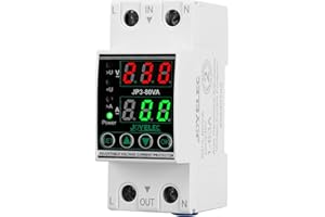 JOYELEC Protettore di sovratensione e sottotensione，Stabilizzatore di Tensione,Dispositivo AC230V protezione da sovratensione Relè di ripristino regolabile Voltmetro 63A Protezione sovracorrente