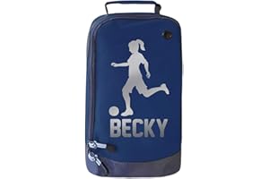 ABSOLUTELY TOP Personalised Girls Football Boot Bag Kids Footballer Sports School Pe Kit Gift, Midnight Navy/Metallic Silver Print