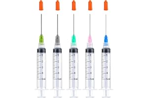 Set med 5 plastsprutor på 5 ml med Luer Lock-pluggar, 1,5 tum, 14 Ga 16 Ga 18 Ga 20 GA 22 GA, för flytande bläck
