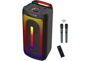 DYNASONIC D30 - Altoparlante wireless per esterni. Altoparlante Bluetooth portatile. Stereo senza fili. Potente riproduttore di suoni con luci led integrate. Micro-SD, USB.